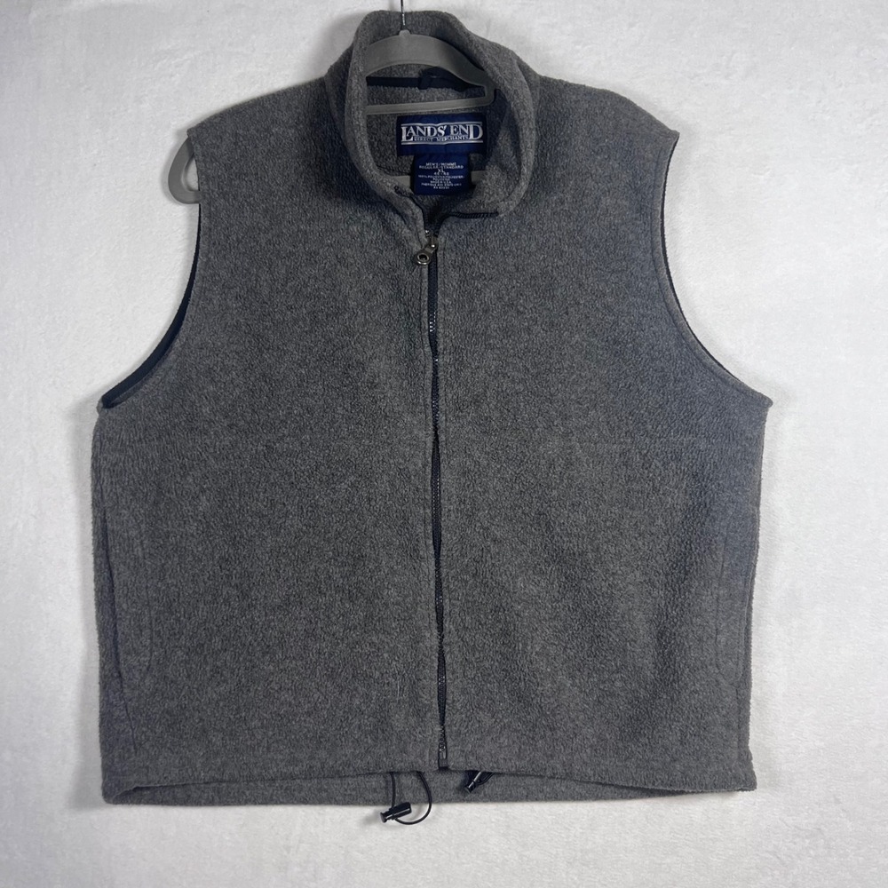 Lands End Mens XL Fleece Vest Gray Full Zip‎ Made in USA